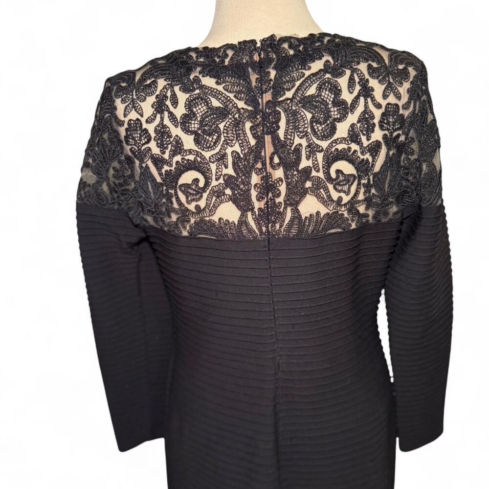 Tadashi Shoji XL Black Lace Corded Embroidery Tulle Pintuck Jersey Boatneck Long - Picture 5 of 8